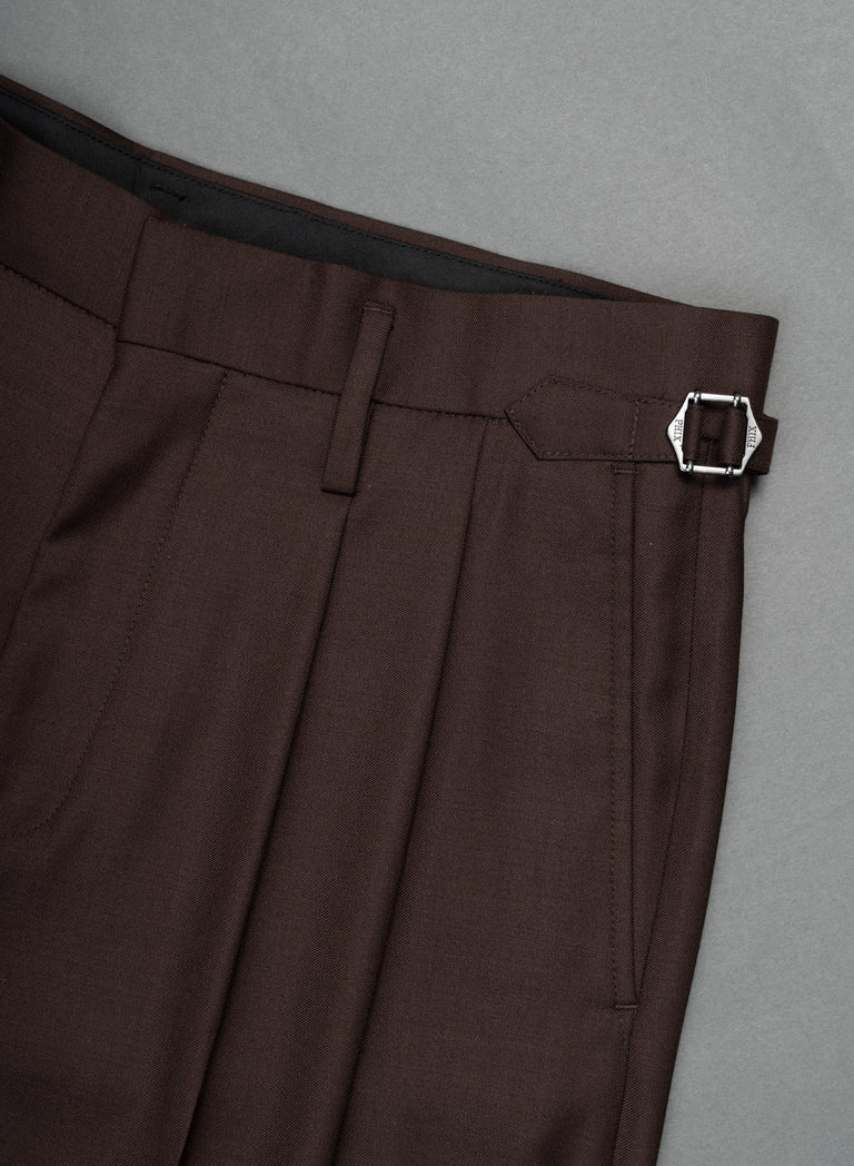 Brown High Waisted Side Buckle Flare Trousers