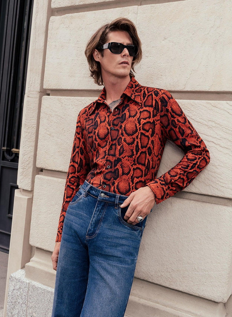 Phix X Rolling Stones Red Snake Print Effect Viscose Shirt