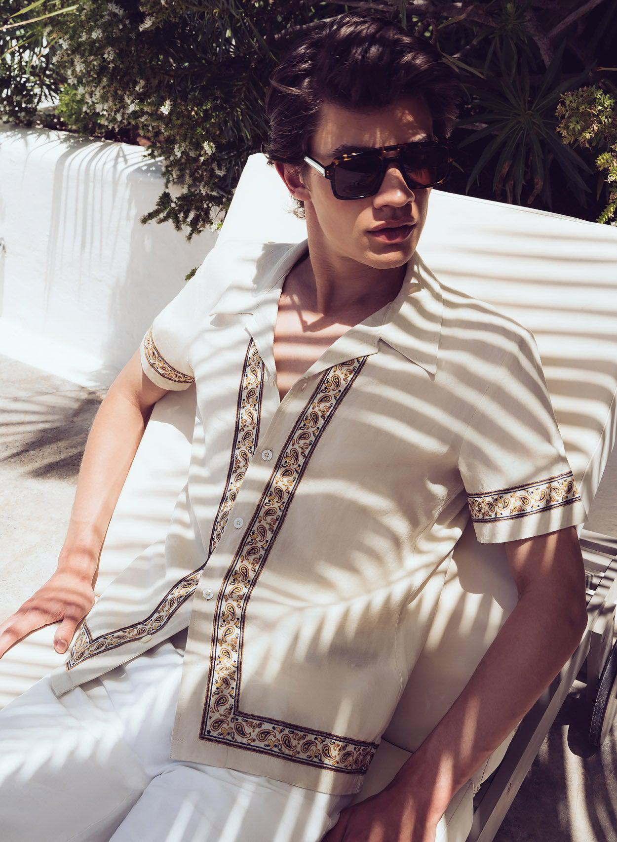 Linen Paisley Embroidered Cuban Style Shirt Phix