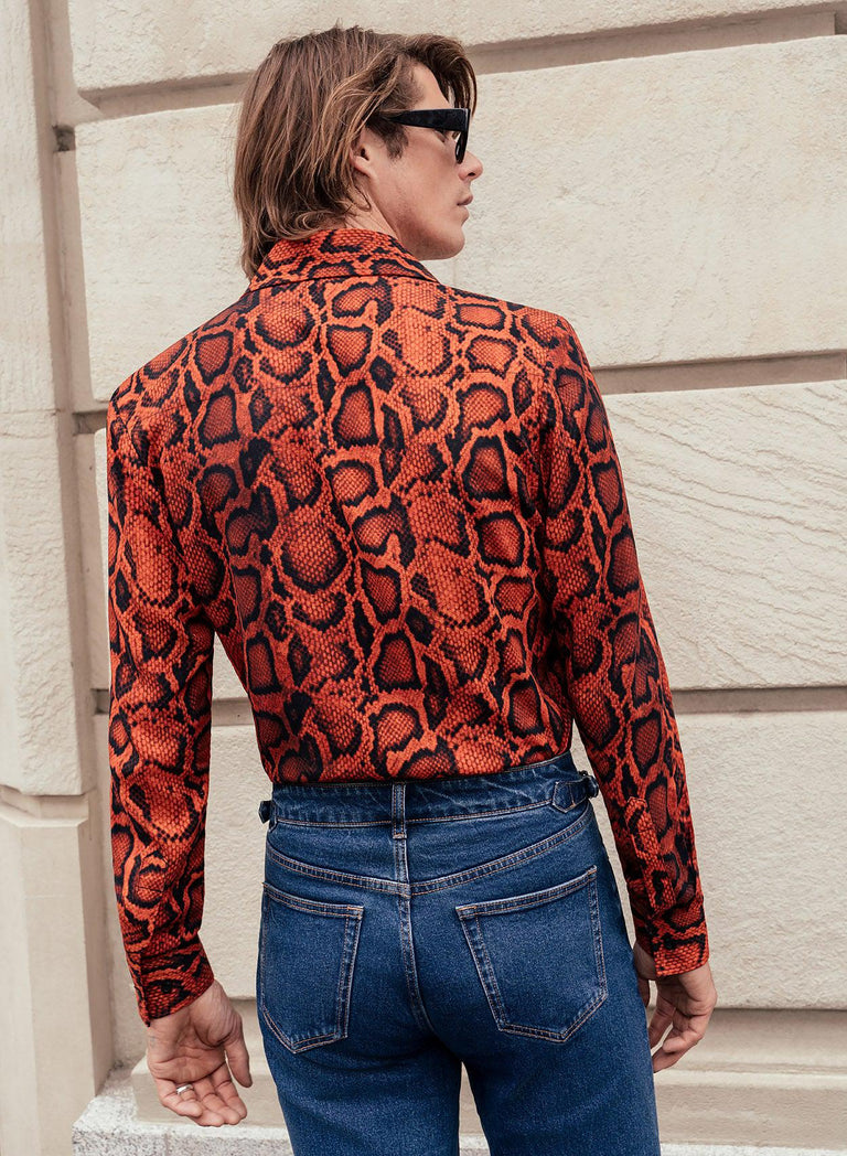 Phix X Rolling Stones Red Snake Print Effect Viscose Shirt