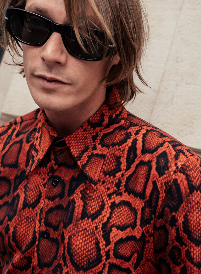 Phix X Rolling Stones Red Snake Print Effect Viscose Shirt