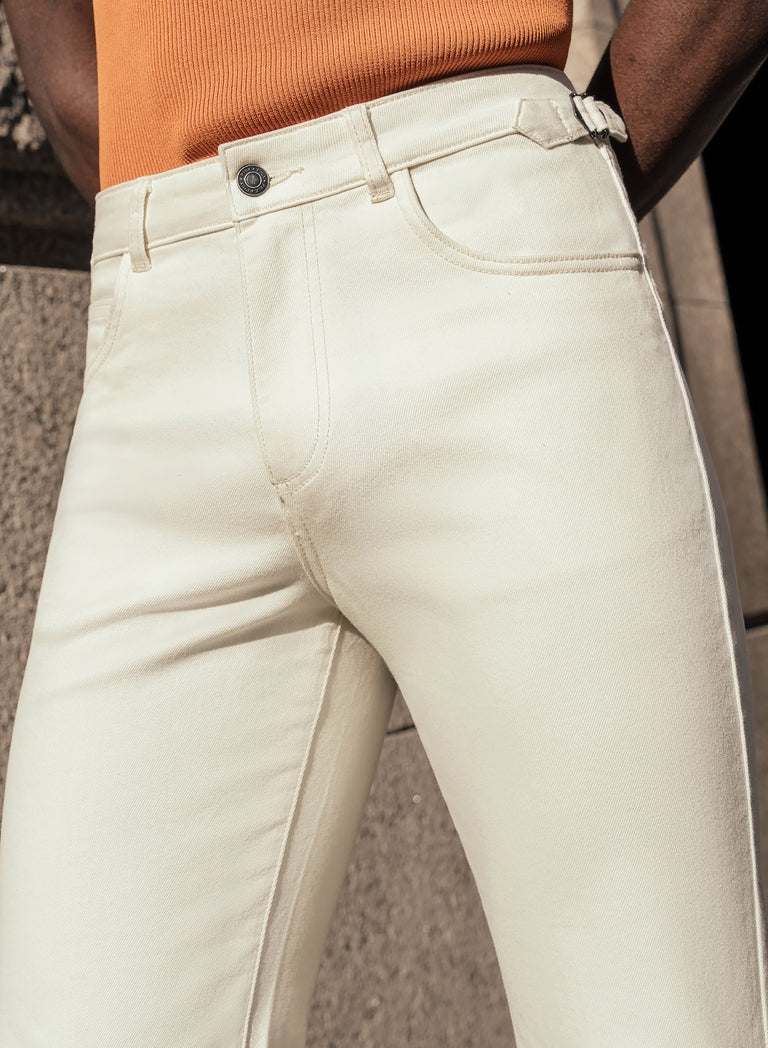 Off White High Waisted Denim Flare Side Buckle Jean