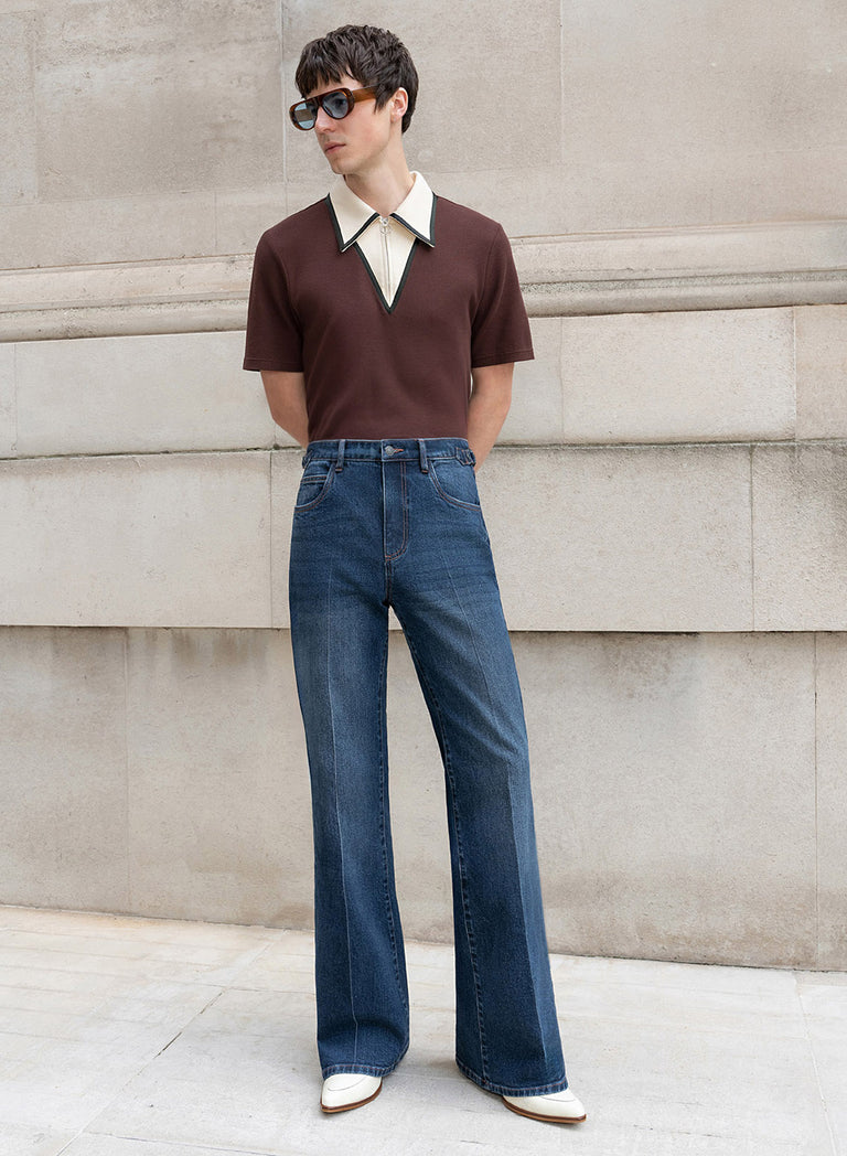 Blue High Waisted Denim Flare Side Buckle Jean