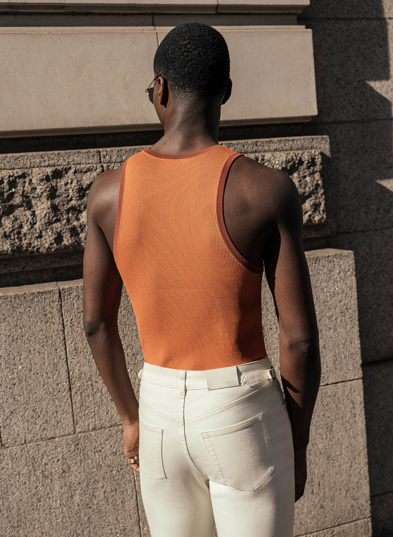 Off White High Waisted Denim Flare Side Buckle Jean