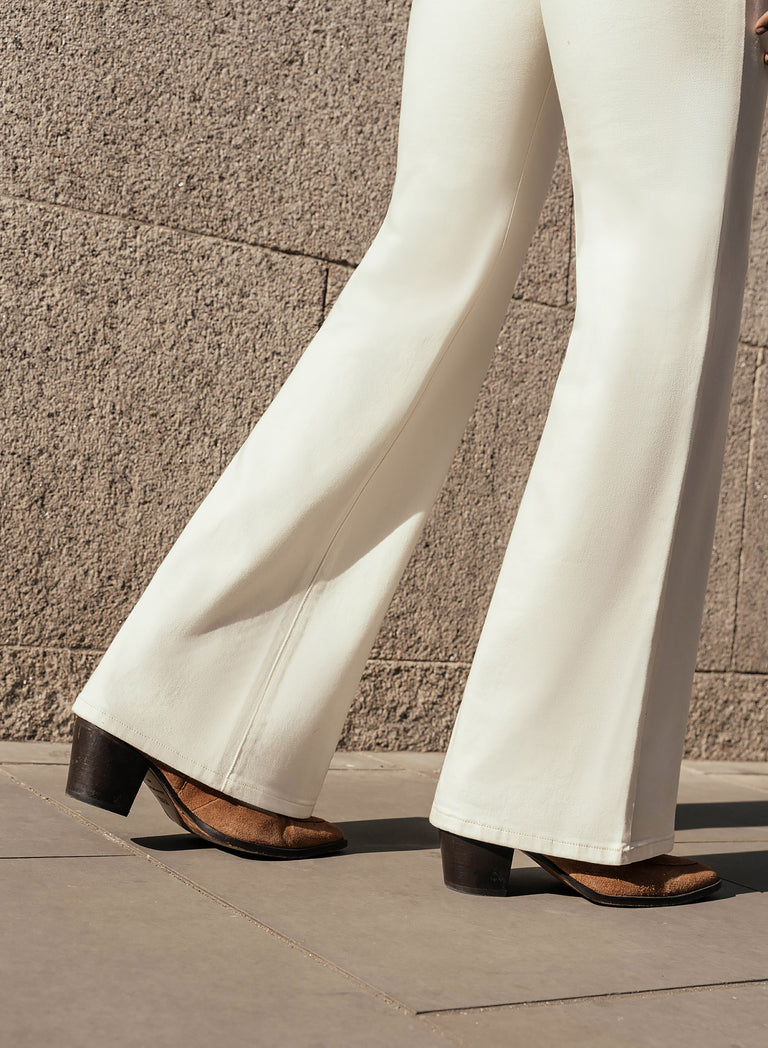 Off White High Waisted Denim Flare Side Buckle Jean