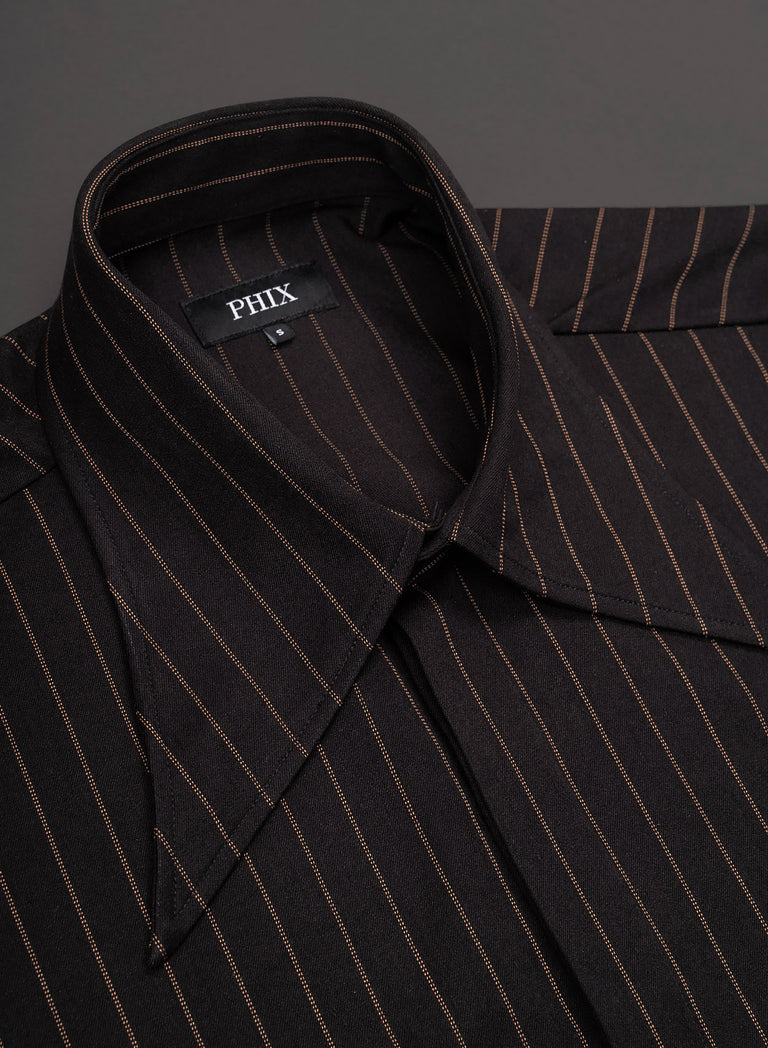Black Pinstripe Dagger Collar Shirt
