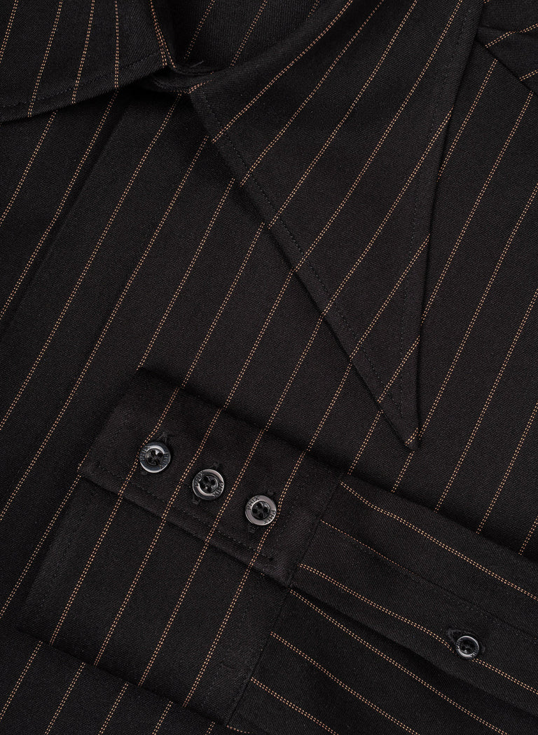 Black Pinstripe Dagger Collar Shirt