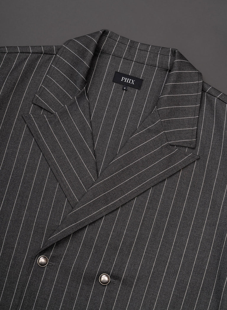 Grey Double Breasted Pinstripe Shirt