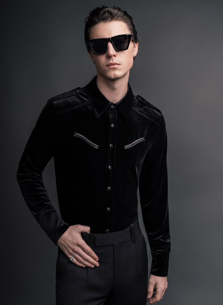Black Velvet Leather Pocket Western Shirt & Phix