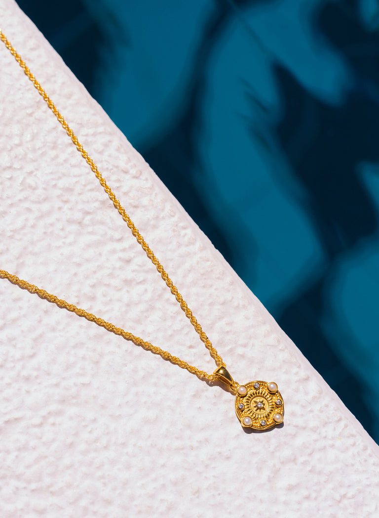 Gold Pearl & Crystal Pendant