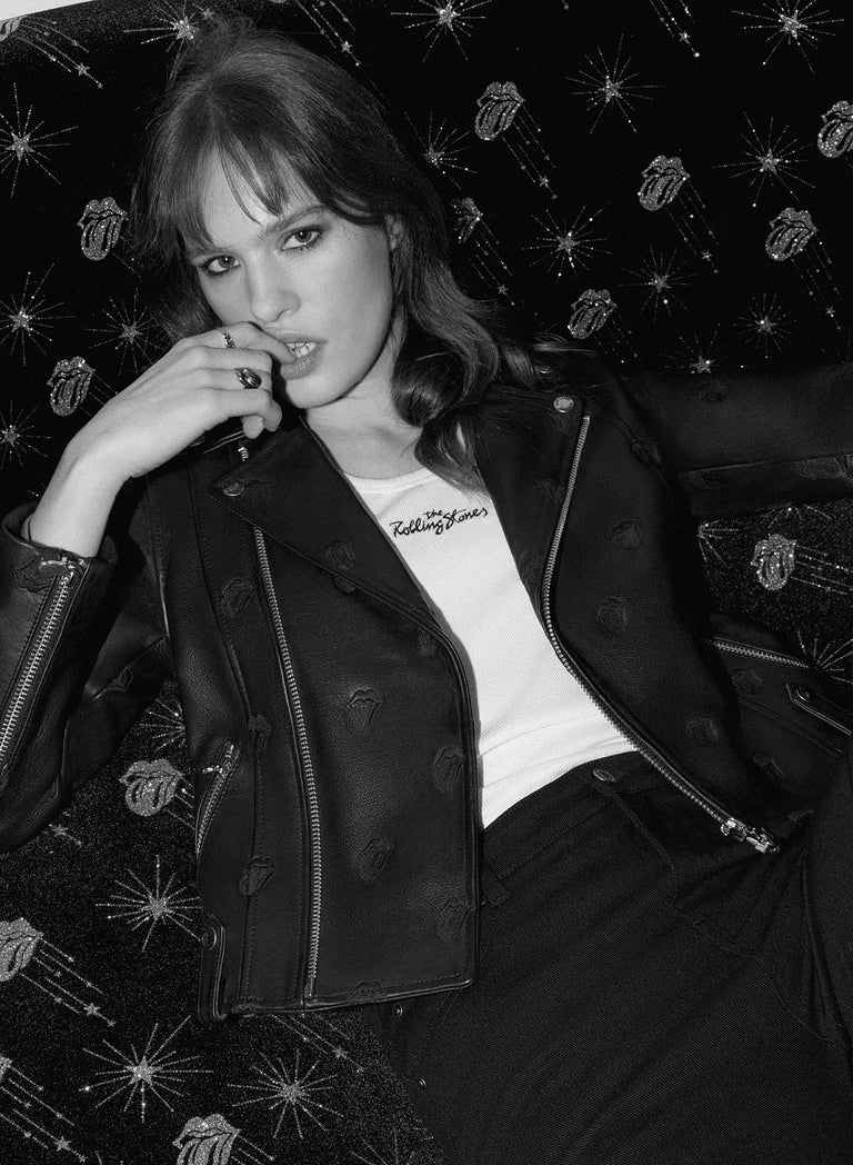 Phix X Rolling Stones Tongue Embroidered Leather Biker Jacket