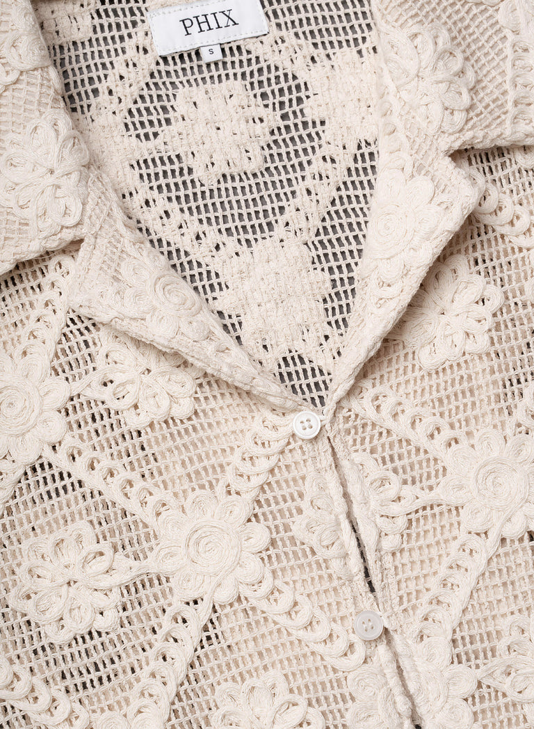 Off-White Crochet Floral Geometric Short Sleeve Shirt