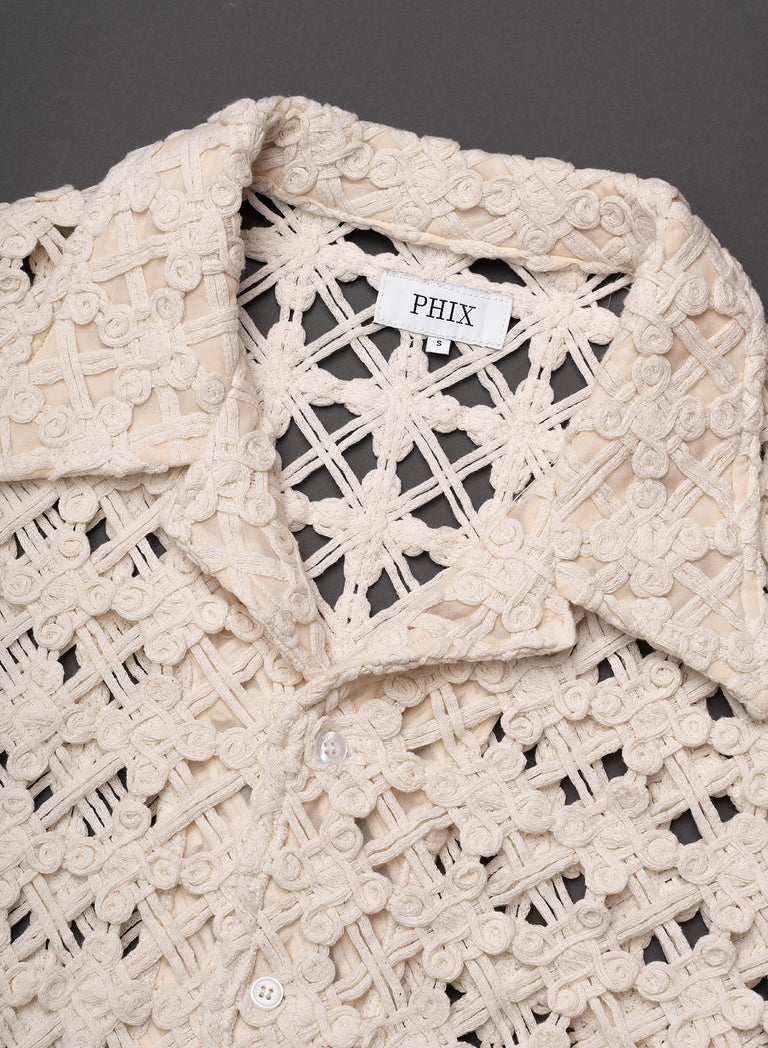 Off-White Geometric Crochet Cuban Shirt