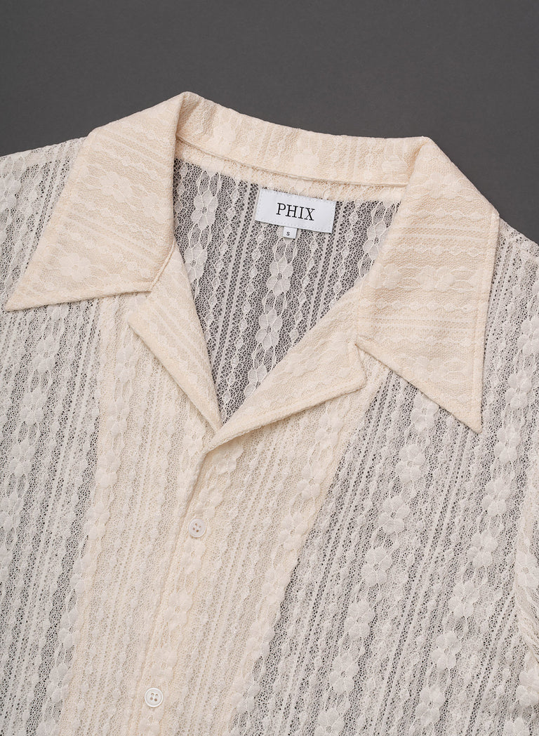 Off White Lace Cuban 70's Shirt