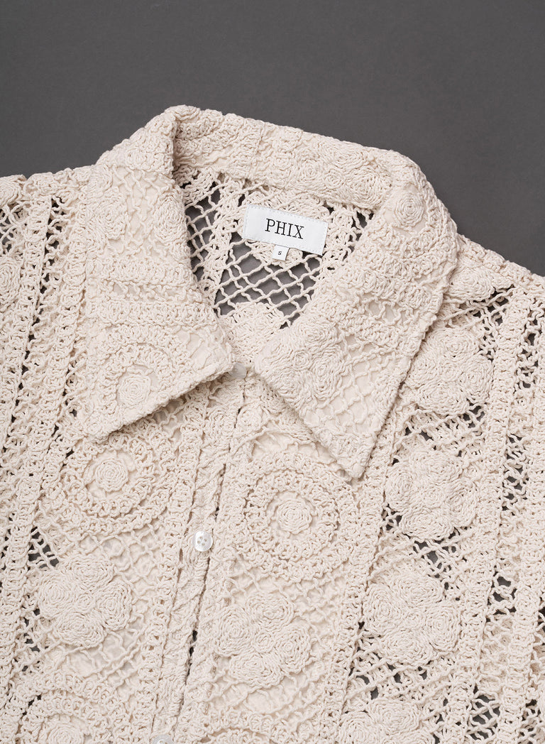 Off-White Long Sleeve Circular Crochet Shirt