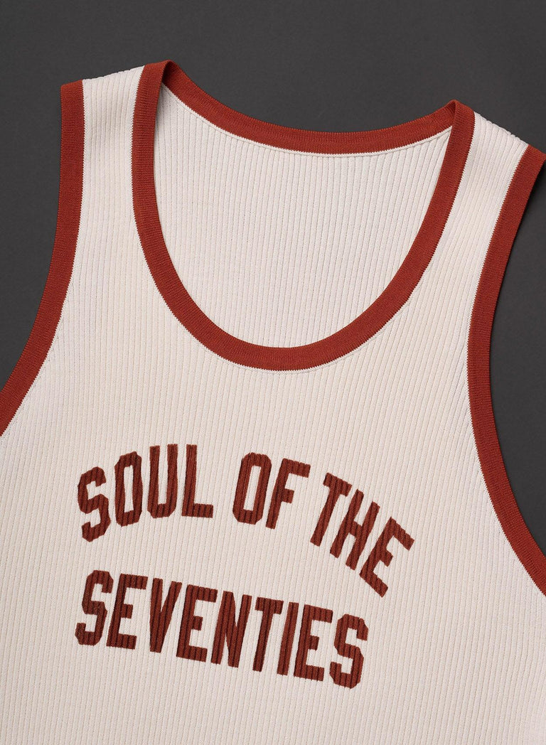 Soul of the Seventies Off White Orange Trim Ribbed Vest