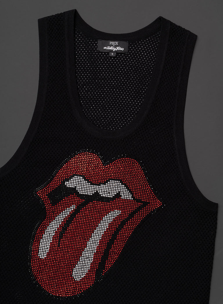 Phix X Rolling Stones Black Rhinestone Tongue Vest