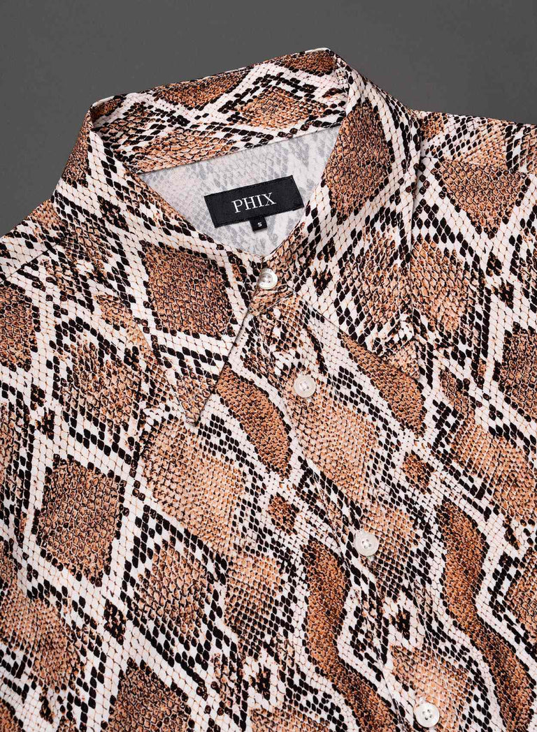 Brown Snake Print Viscose Shirt