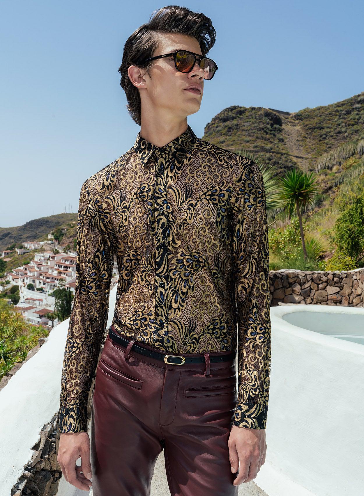 Black Lace Gold Western Peacock Shirt Phix