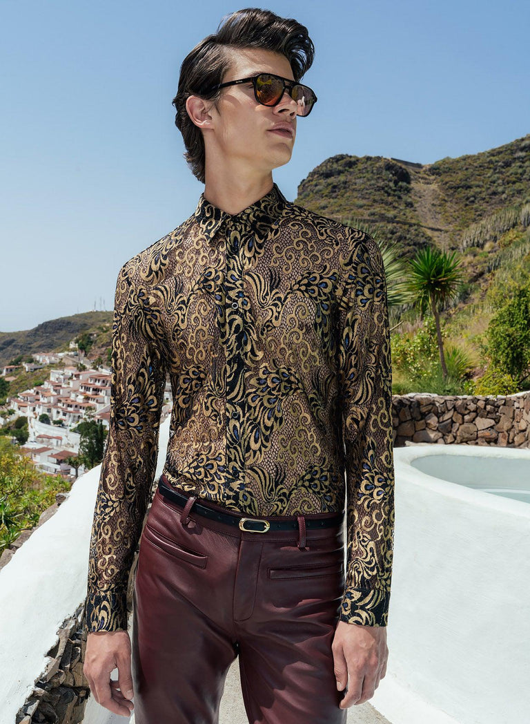 Black Lace Gold Western Peacock Shirt Phix