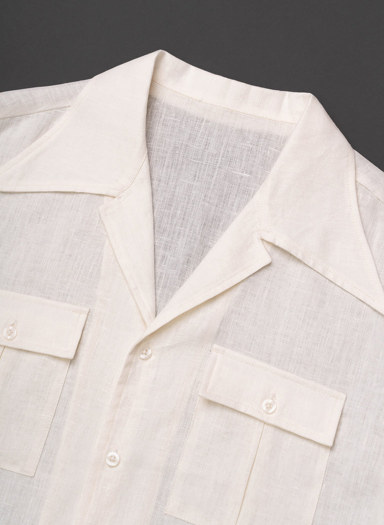 Off-White Linen Long Sleeve Cuban Collar Shirt