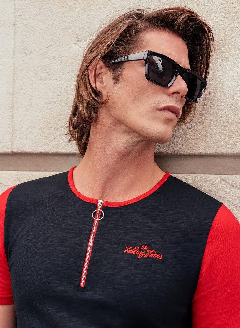 Phix X Rolling Stones Black Cotton Slub O-Ring Zip T Shirt