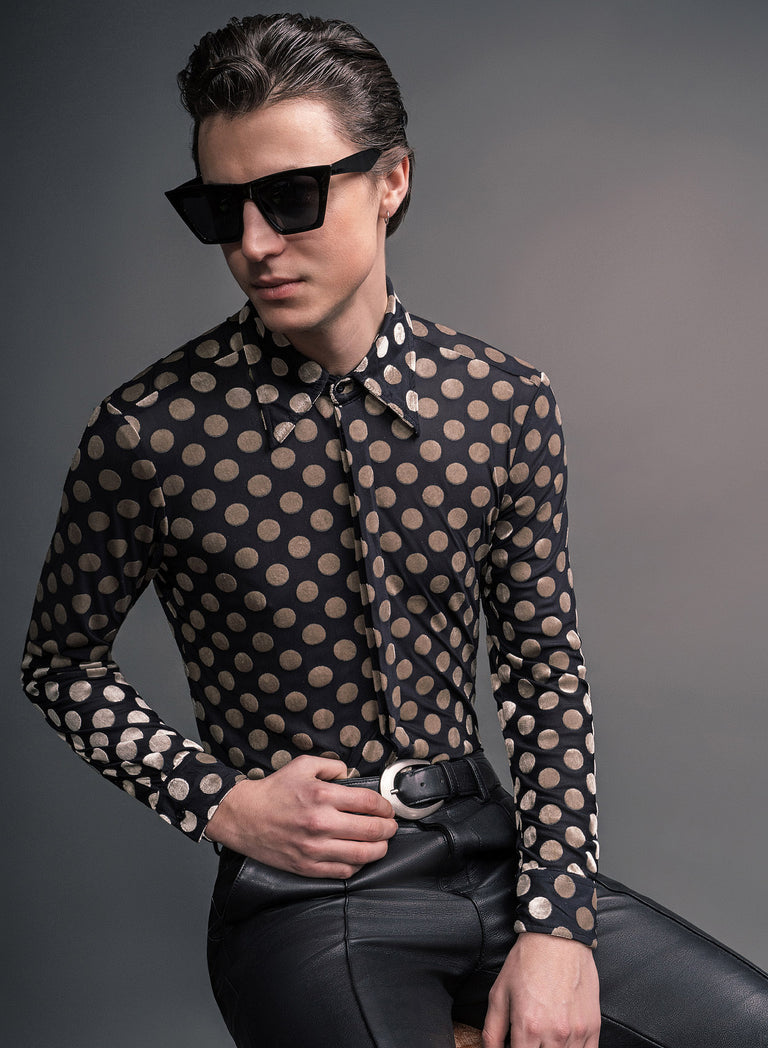 gold polka dot shirt