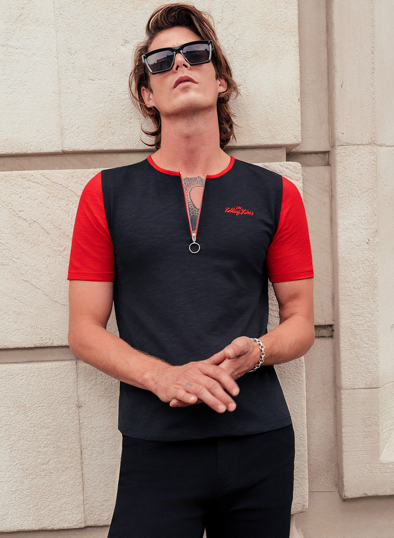 Phix X Rolling Stones Black Cotton Slub O-Ring Zip T Shirt
