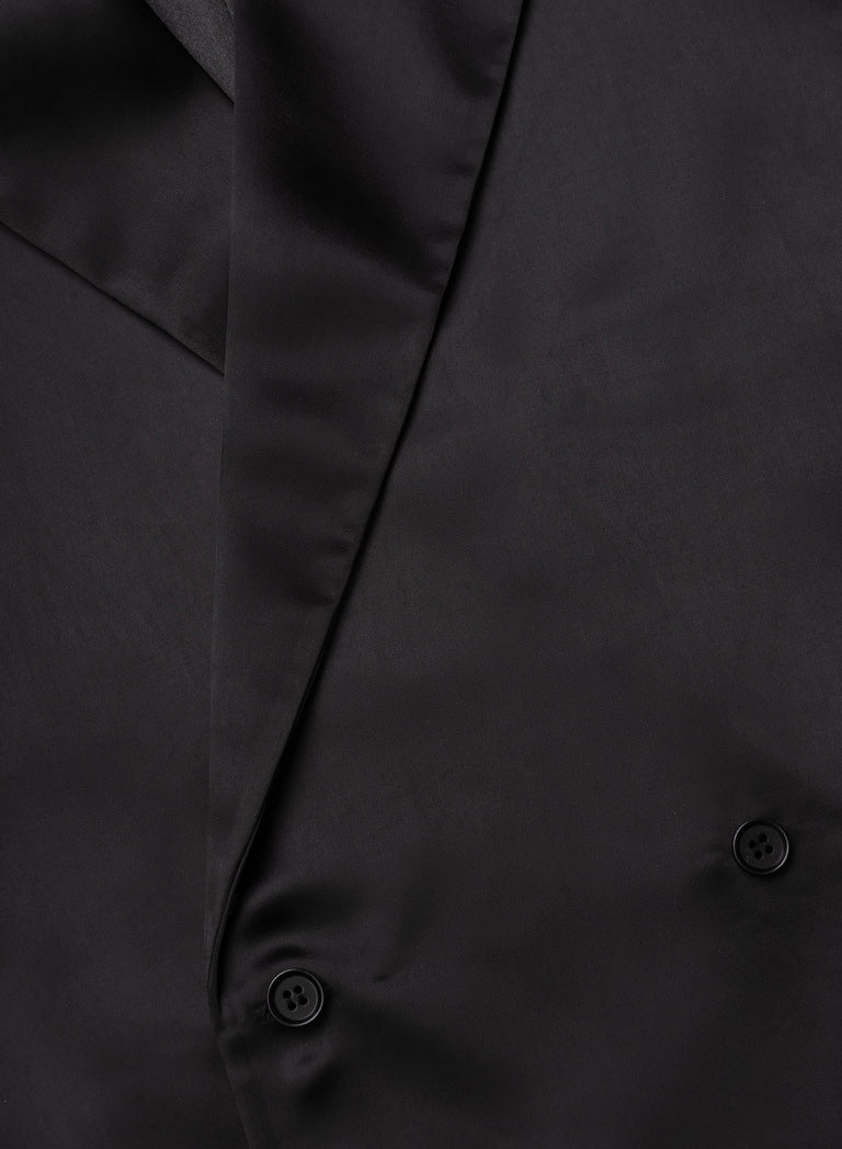 Black Satin Double Breasted Sleeveless Shirt