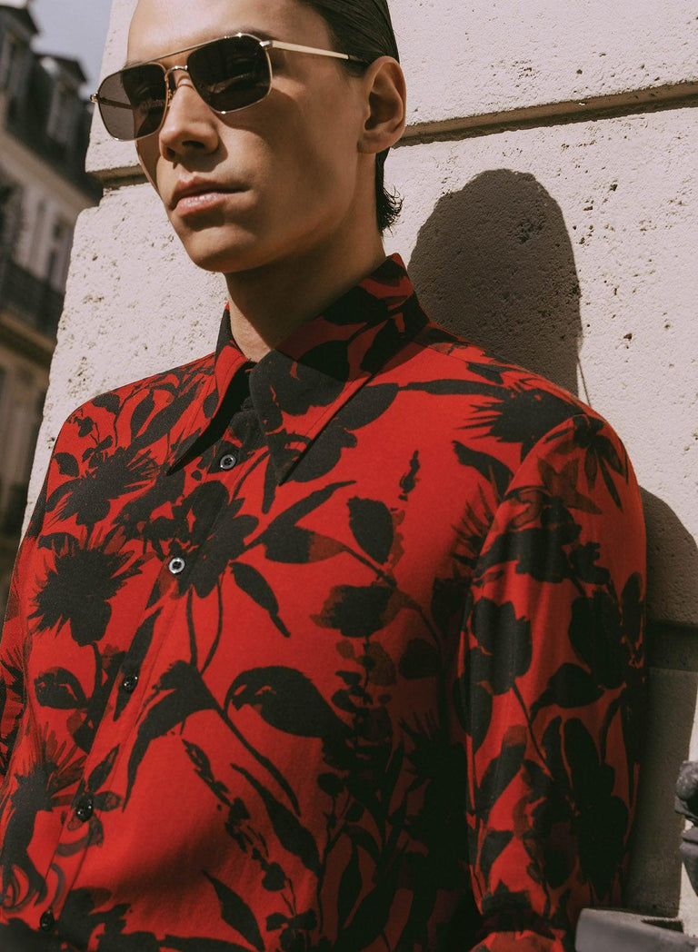 Black Floral Red Viscose Shirt