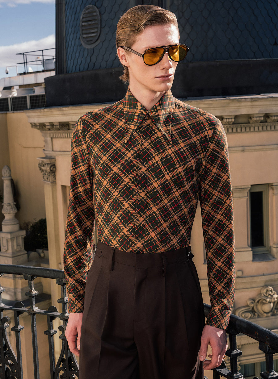 Brown & Black Tartan Viscose Shirt