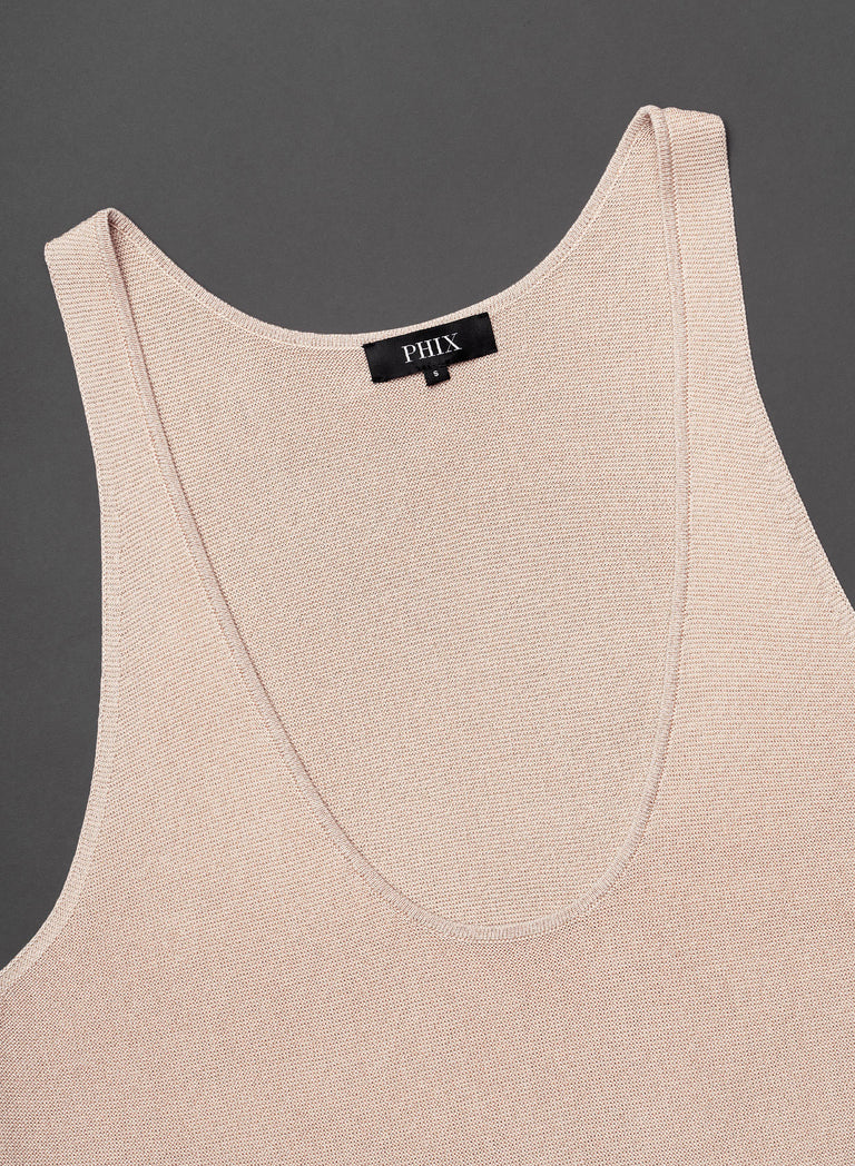 Gold Metallic Silk Knitted Scoop Vest