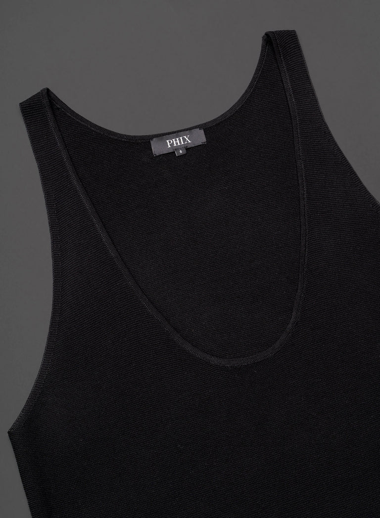 Black Knitted Silk Scoop Vest