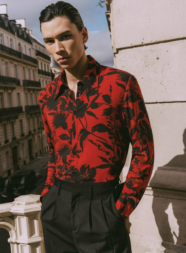 Black Floral Red Viscose Shirt