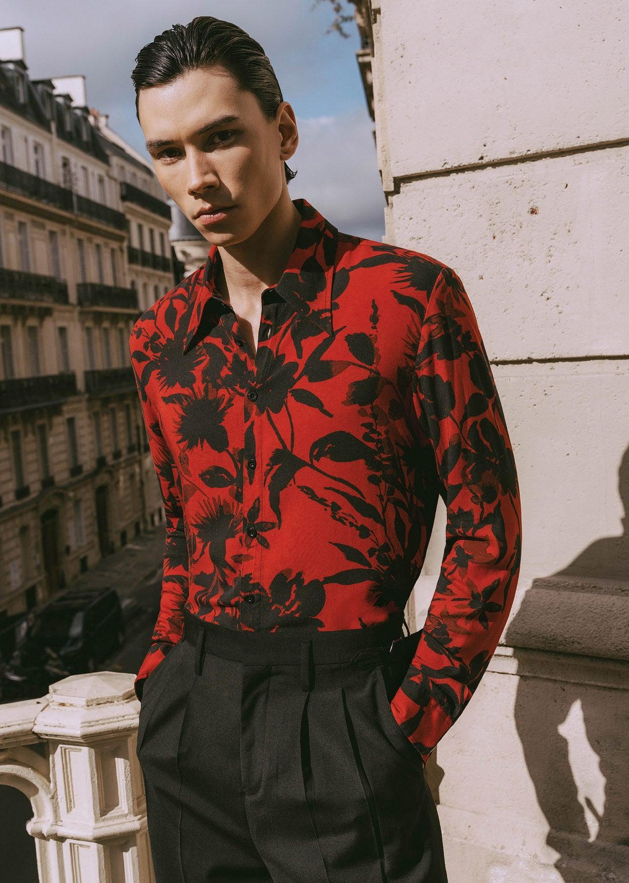 Black Floral Red Viscose Shirt Phix Black Floral Red Viscose Shirt Phix