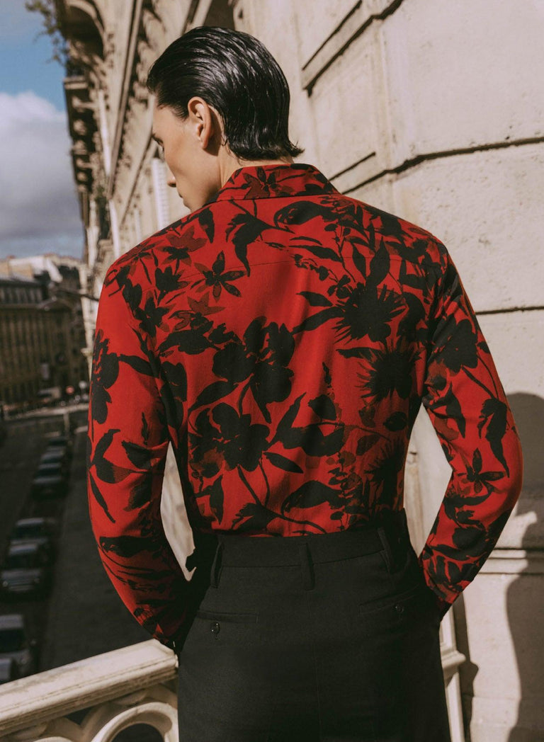 Black Floral Red Viscose Shirt