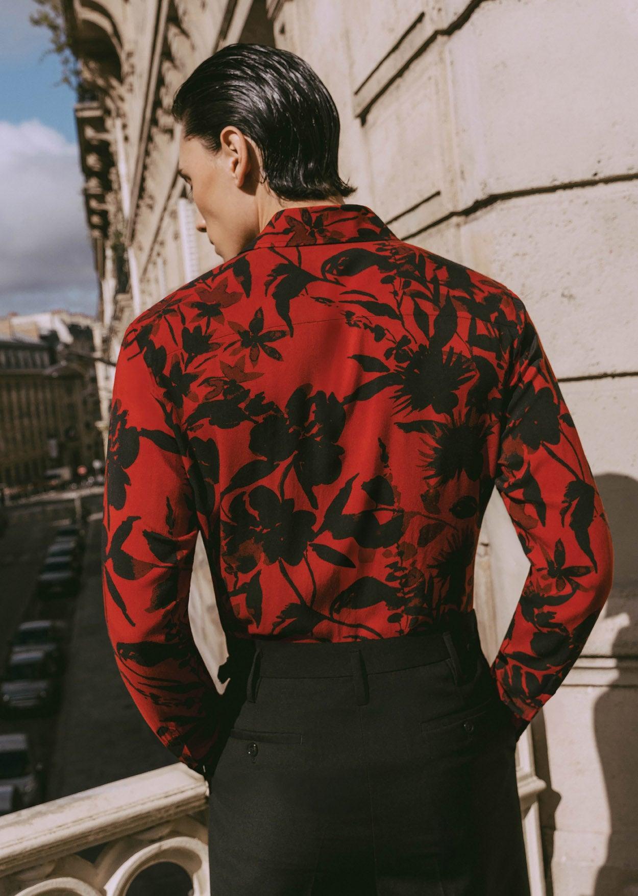 floral dress shirt Black Floral Red Viscose Shirt ‐ Phix