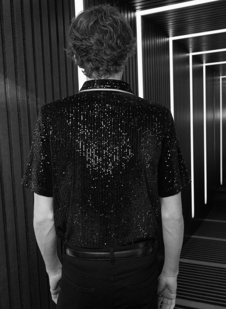 Black Sequin Carnaby Polo Shirt