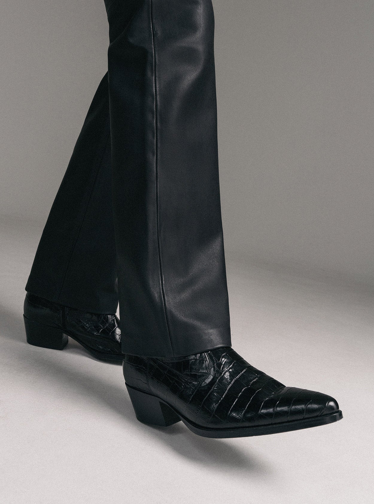 Black Croc Effect Leather Cowboy Boot Phix