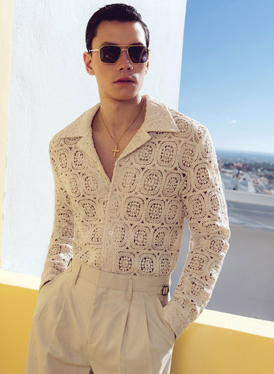 Square Bohemian Crochet Geometric Long Sleeve Shirt