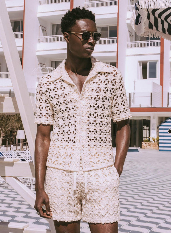 Off-White Geometric Crochet Cuban Shirt