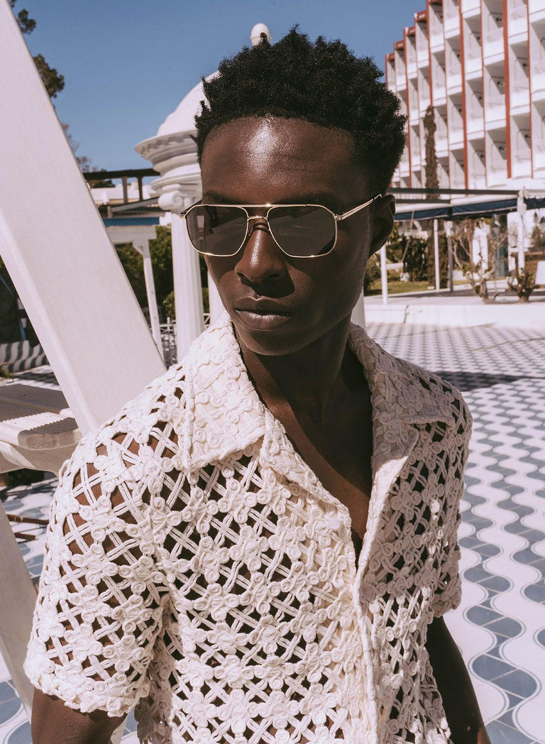 Off-White Geometric Crochet Cuban Shirt