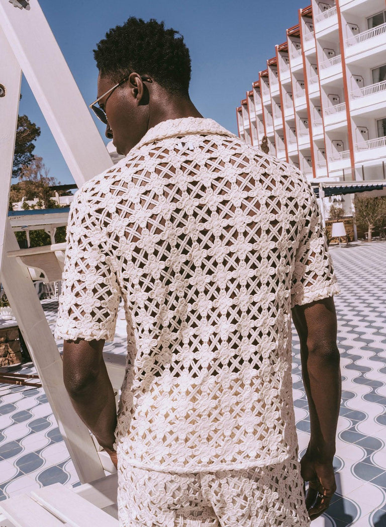 Off-White Geometric Crochet Cuban Shirt