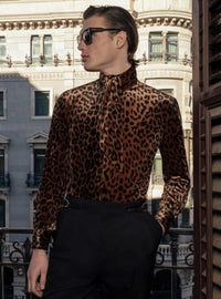 Rust Leopard Velvet Tie Neck Shirt