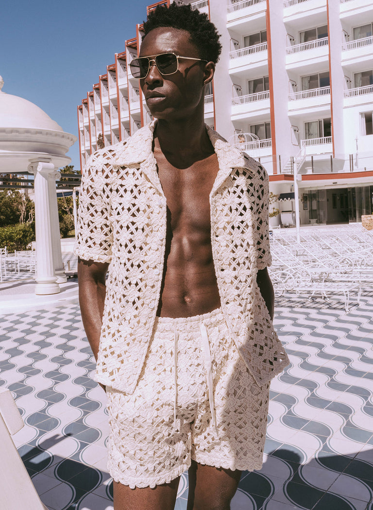 Off-White Geometric Crochet Shorts