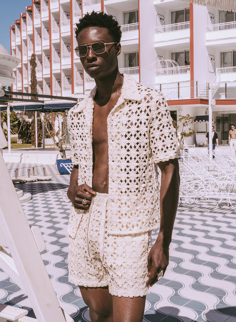 Off-White Geometric Crochet Shorts