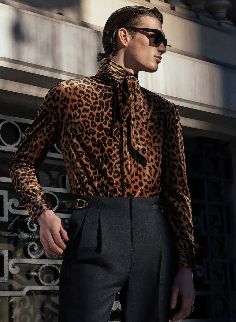 Phix Rust Rust Leopard Velvet Scarf Neck Shirt & Phix
