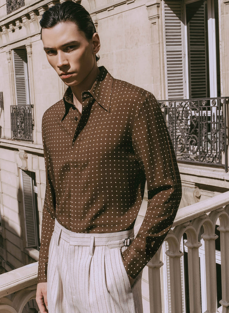 Brown Micro Polka Dot Viscose Shirt