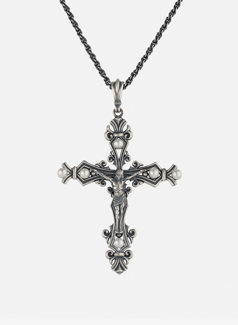Silver Ornate Crucifix Necklace