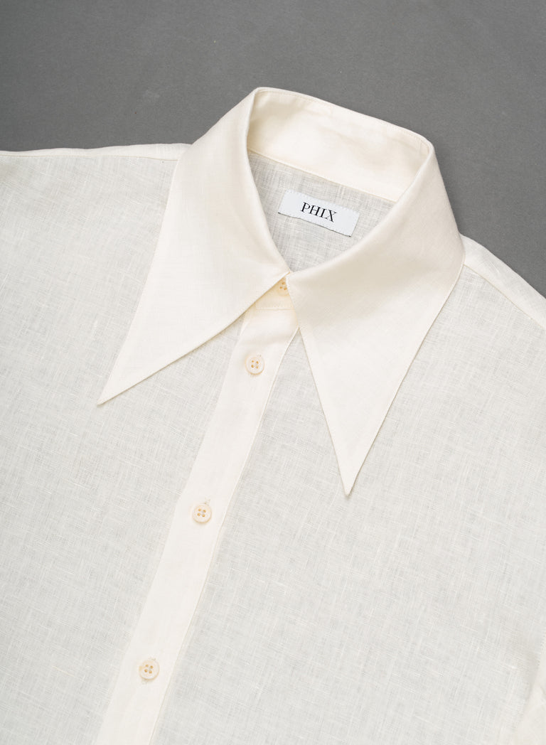 Off-White Pure Linen Dagger Collar Shirt